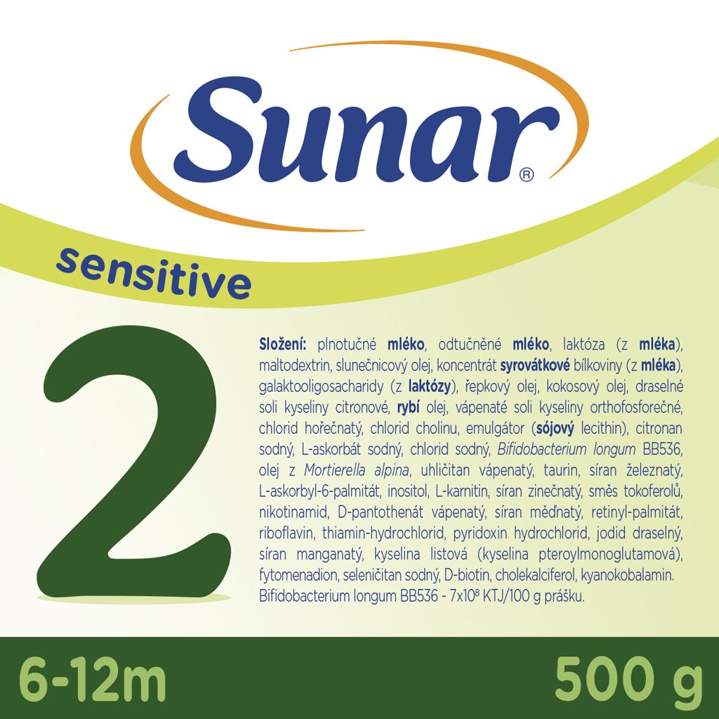 6x SUNAR Mlieko Sensitive 2, následné dojčenské 500 g, 6m+ – Obrázok 4
