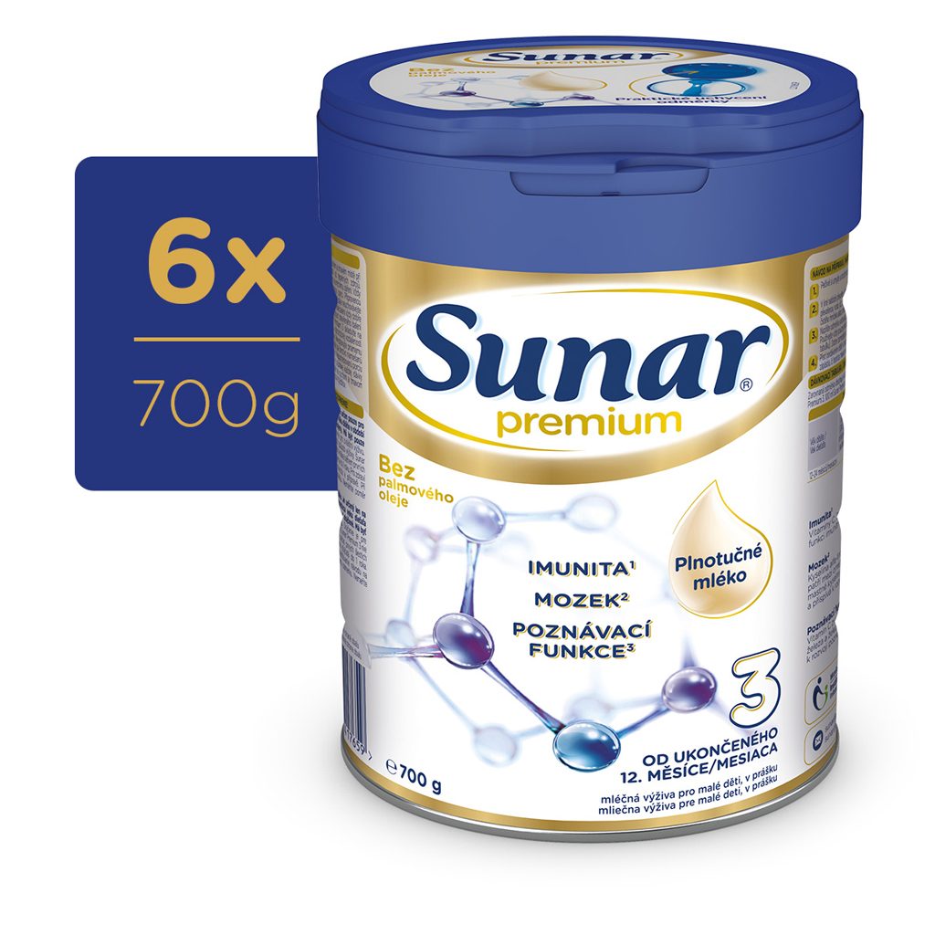 6x SUNAR Premium 3 Mlieko batoľacie 700 g