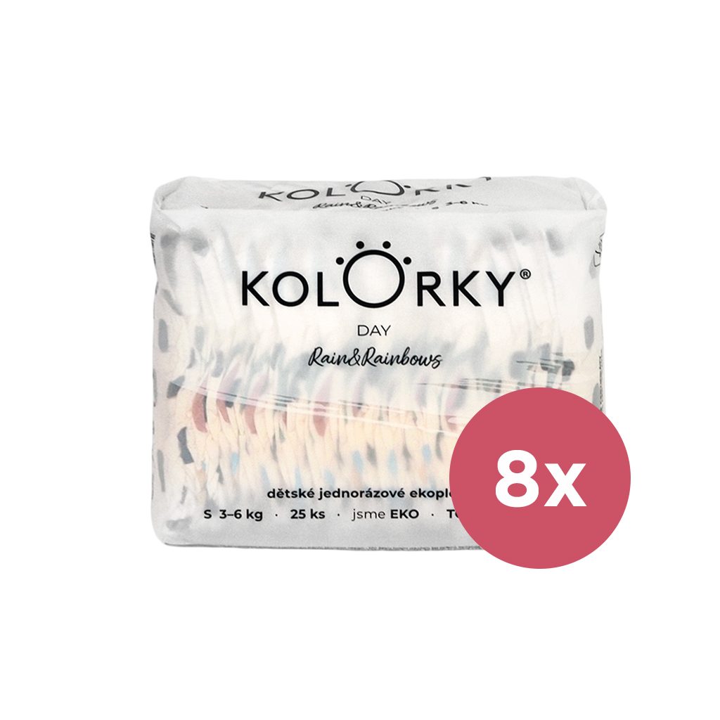 8x KOLORKY DAY Plienky jednorazové eko, dážď&dúhy S (3-6 kg) 25 ks – Obrázok 2