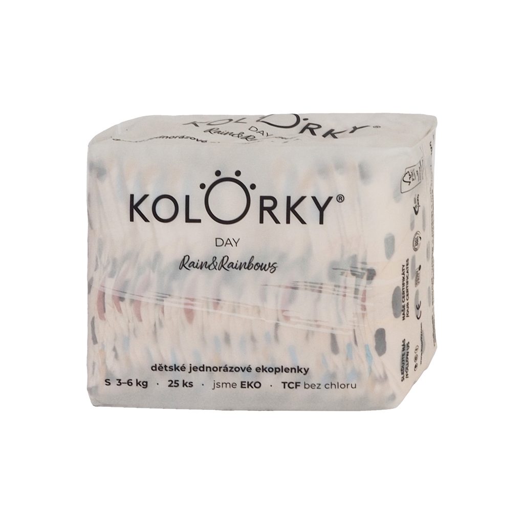 8x KOLORKY DAY Plienky jednorazové eko, dážď&dúhy S (3-6 kg) 25 ks – Obrázok 4