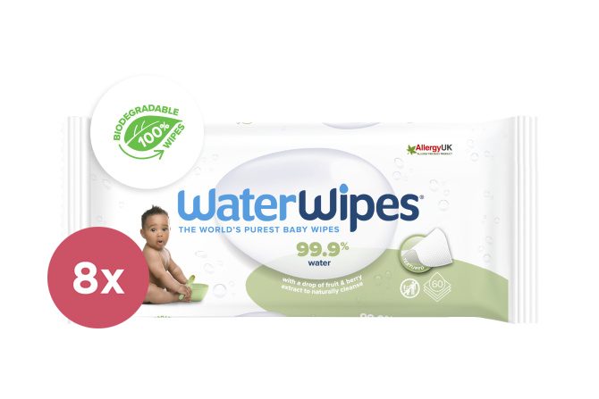 8x WATERWIPES Vlhčené obrúsky bez obsahu plastov Soapberry 60 ks ( 480 ks ) – Obrázok 2