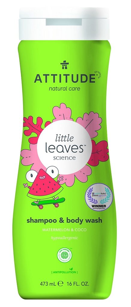 ATTITUDE Detské telové mydlo a šampón (2v1) Little leaves s vôňou melónu a kokosu 473 ml – Obrázok 2