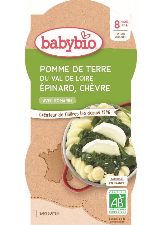 BABYBIO Zemiaky so špenátom, paštrnákom a kozím syrom 2x 200 g – Obrázok 2