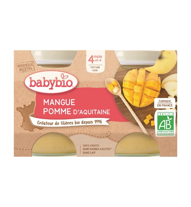BABYBIO Príkrm jablko mango 2x 130 g – Obrázok 2