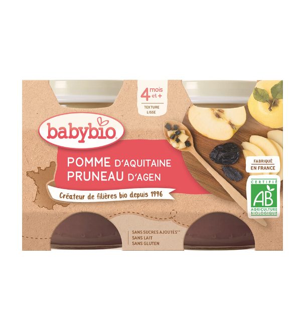 BABYBIO Príkrm jablko slivka 2x 130 g – Obrázok 2