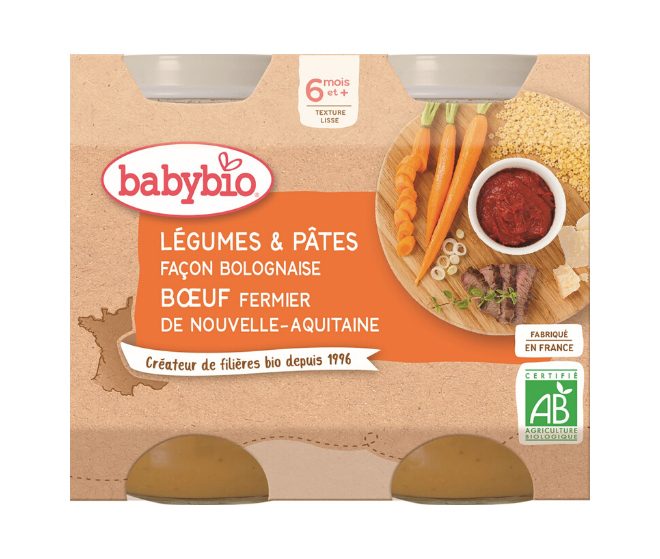 BABYBIO Zelenina s cestovinami na bolonský spôsob s hovädzím 2x 200 g – Obrázok 2