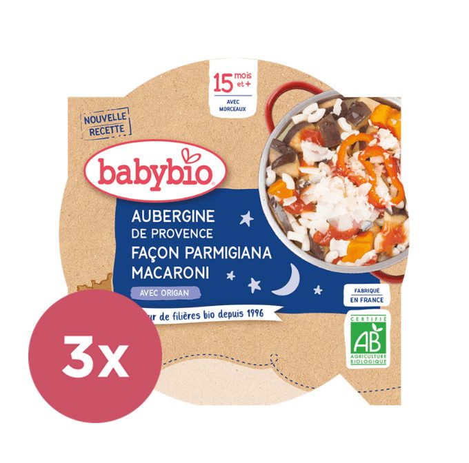 BABYBIO Večerné menu baklažán na spôsob parmigiana s makarónmi 260 g