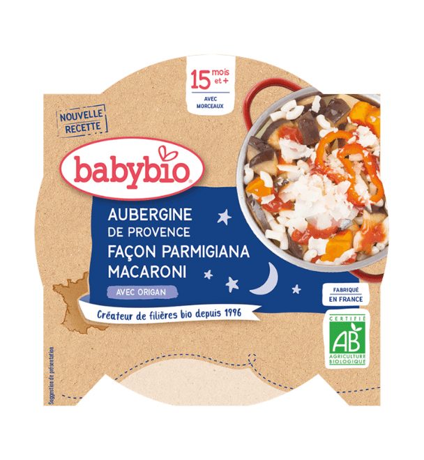 BABYBIO Večerné menu baklažán na spôsob parmigiana s makarónmi 260 g – Obrázok 3