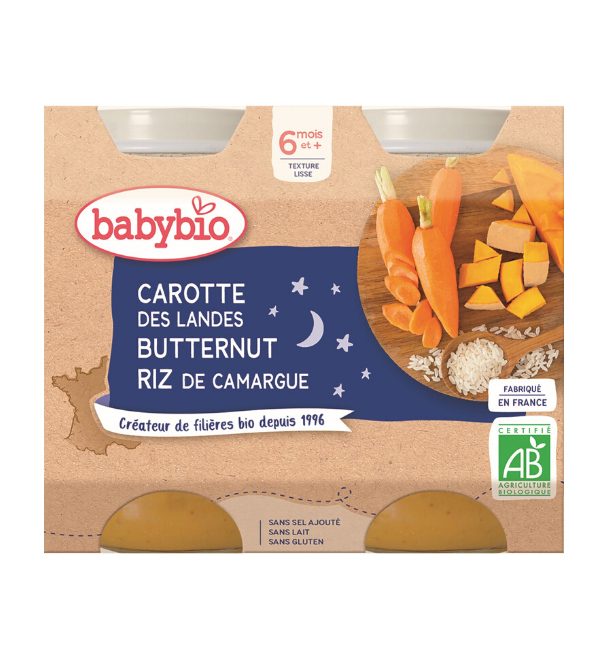 BABYBIO Večerné menu mrkva, tekvica, ryža 2x 200 g – Obrázok 2