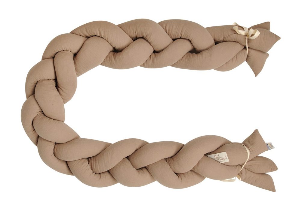 BABYMATEX Chránič do postieľky mušelin pletený vrkoč - hnedý 200 cm – Obrázok 3