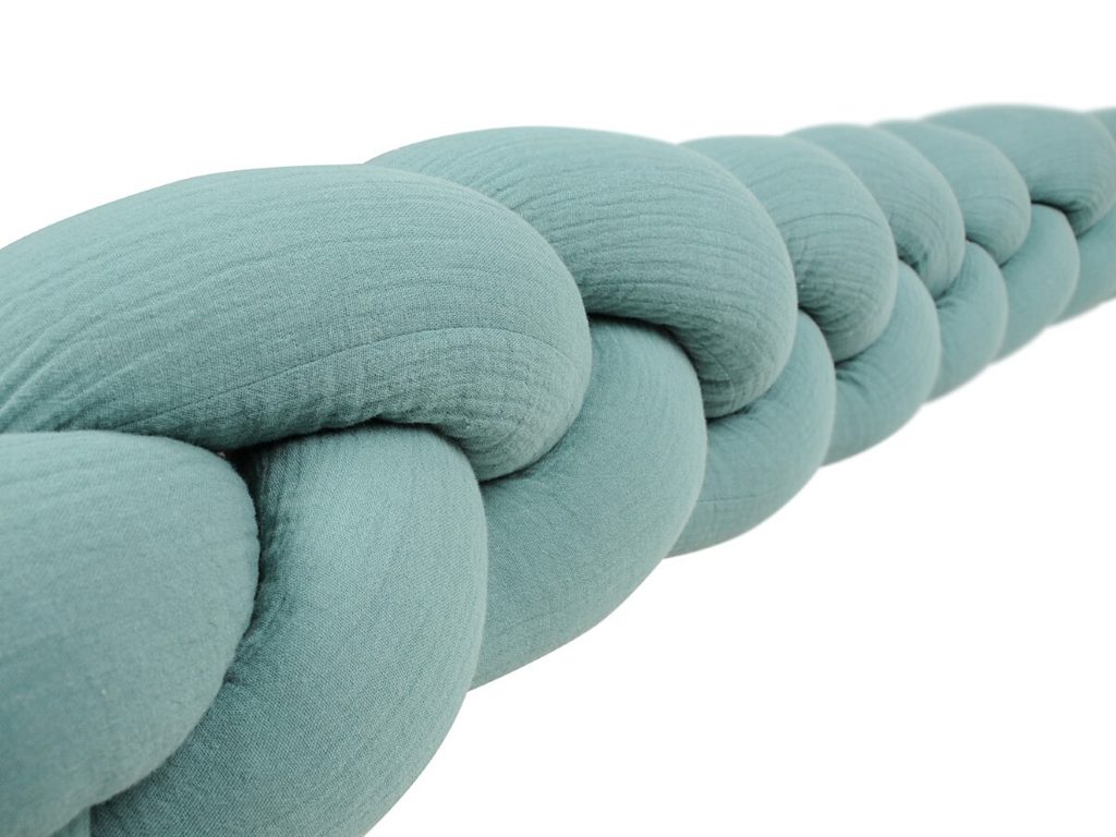 BABYMATEX Chránič do postieľky mušelin pletený vrkoč - zelený 200 cm – Obrázok 4