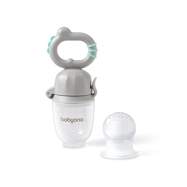 BABYONO Cumlík silikónový na kŕmenie Dino grey 6m+ – Obrázok 2