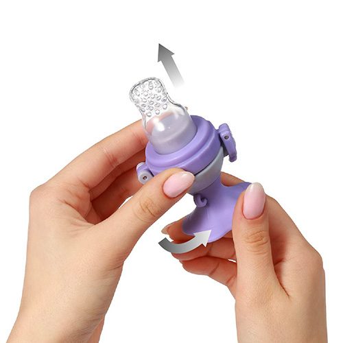 BABYONO Cumlík silikónový na kŕmenie Flower violet 6m+ – Obrázok 4