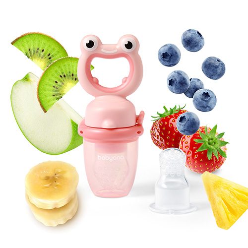 BABYONO Cumlík silikónový na kŕmenie Frog pink 6m+ – Obrázok 3