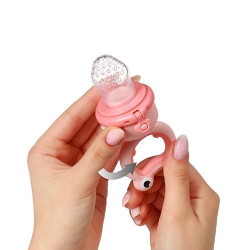 BABYONO Cumlík silikónový na kŕmenie Frog pink 6m+ – Obrázok 4