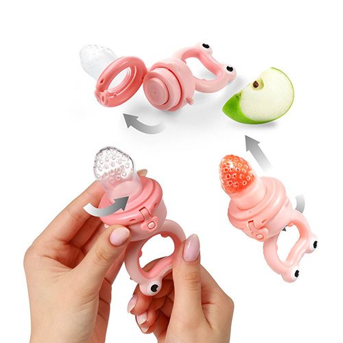 BABYONO Cumlík silikónový na kŕmenie Frog pink 6m+ – Obrázok 9
