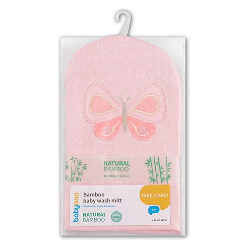 BABYONO Handrička na umývanie Natural bamboo - ružová – Obrázok 3