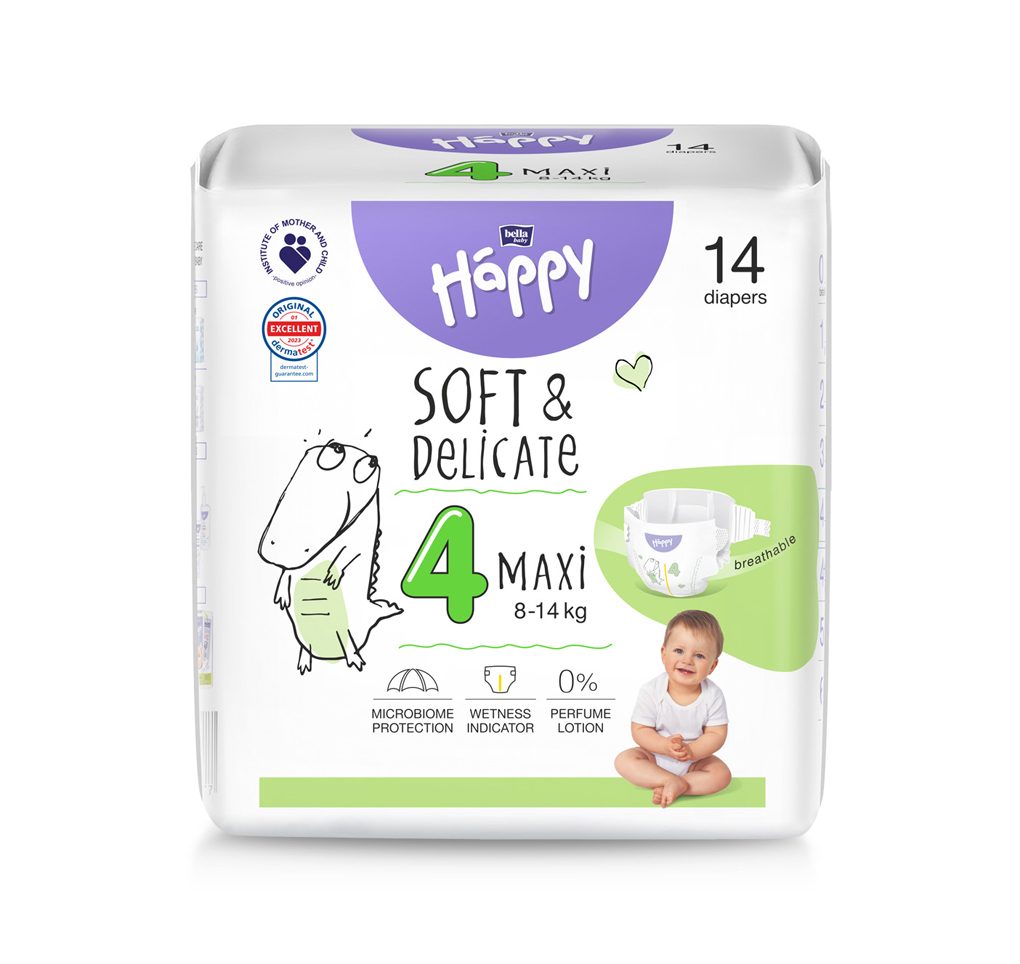BELLA HAPPY Baby Plienky jednorazové Maxi 8-14 kg 14 ks – Obrázok 2