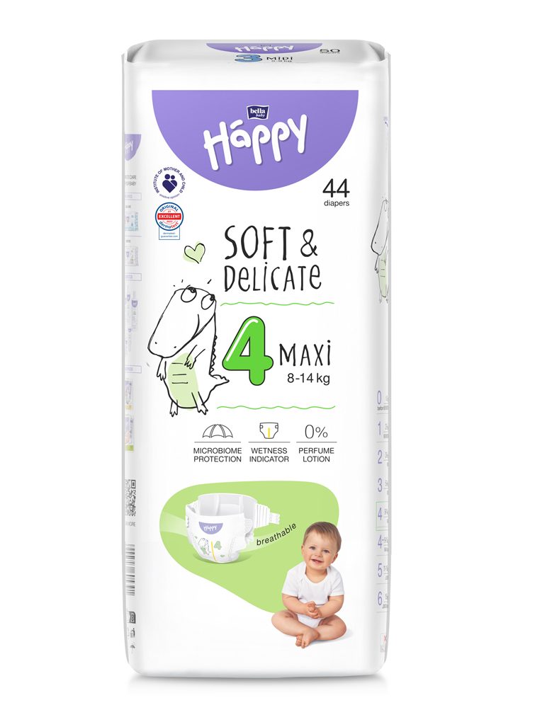 BELLA HAPPY Baby Plienky jednorazové Maxi 8-14 kg 44 ks – Obrázok 2