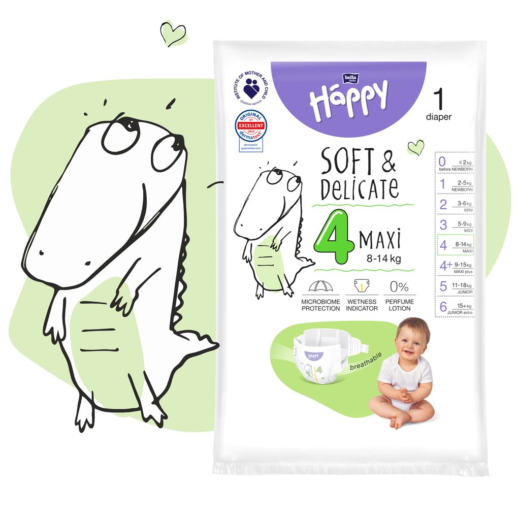 BELLA HAPPY Baby Plienky jednorazové Maxi 8-14 kg 44 ks – Obrázok 5