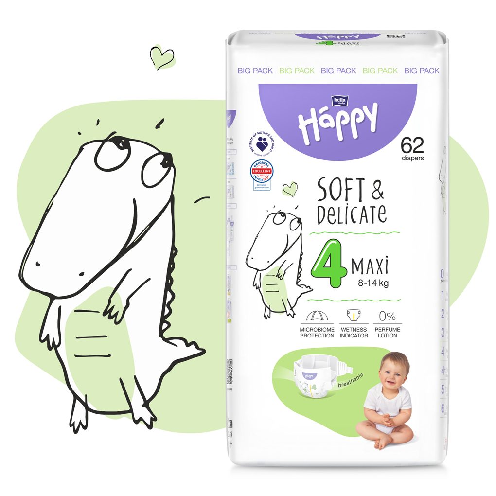 BELLA HAPPY Baby Plienky jednorazové Maxi 8-14 kg Big Pack 62 ks – Obrázok 4