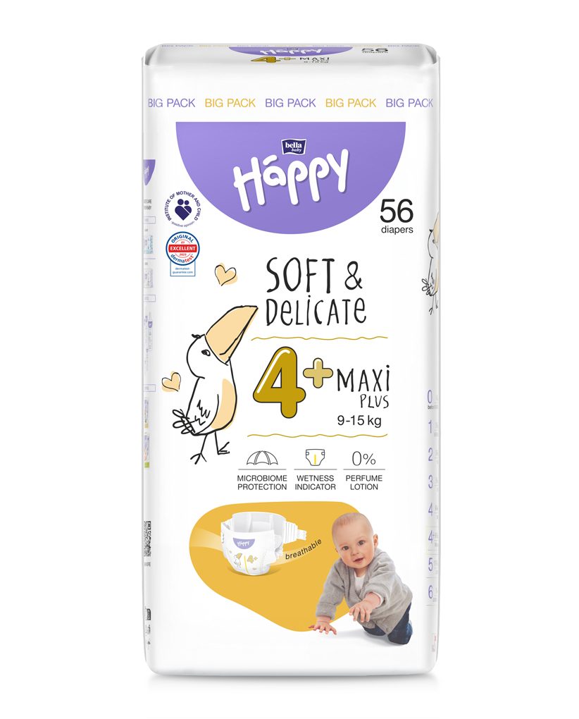 BELLA HAPPY Baby Plienky jednorazové Maxi Plus 9-15 kg Big Pack 56 ks – Obrázok 2
