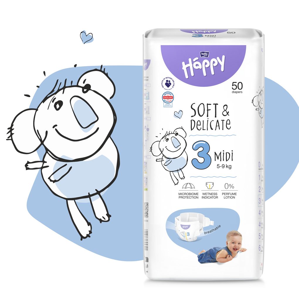 BELLA HAPPY Baby Plienky jednorazové Midi 5-9 kg 50 ks – Obrázok 5