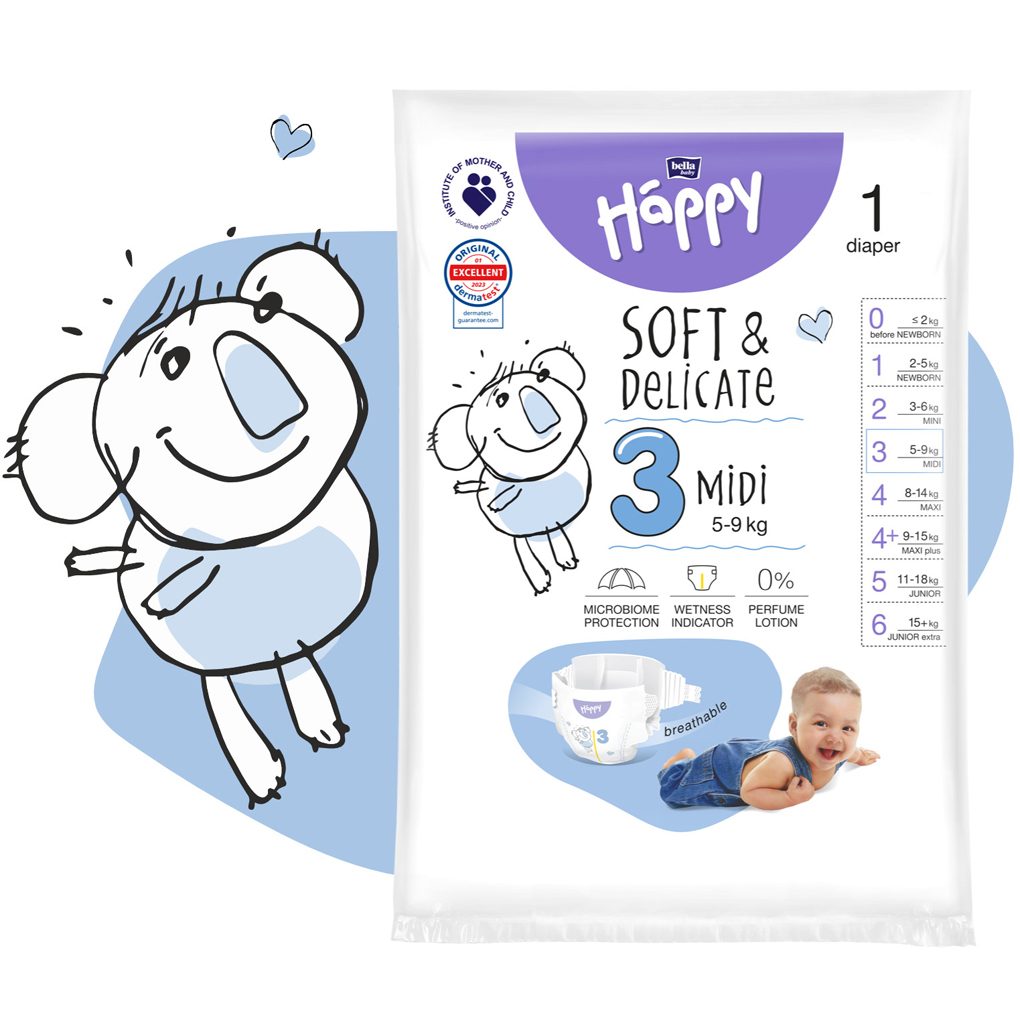 BELLA HAPPY Baby Plienky jednorazové Midi 5-9 kg Big Pack 70 ks – Obrázok 6