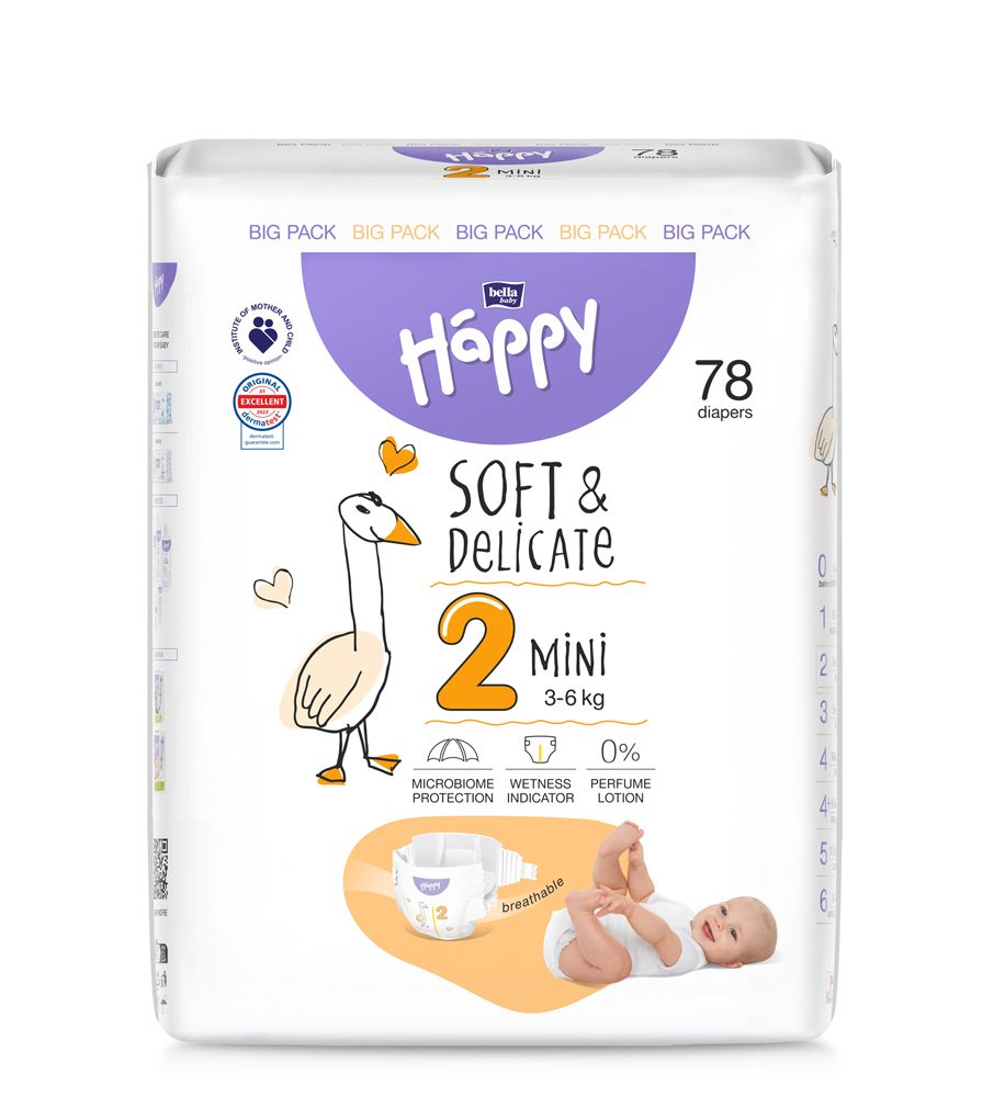 BELLA HAPPY Baby Plienky jednorazové Mini 3-6 kg Big Pack 78 ks – Obrázok 2