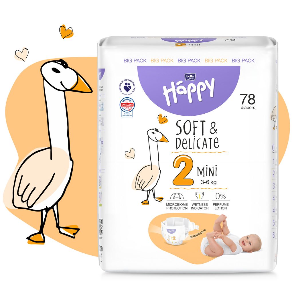 BELLA HAPPY Baby Plienky jednorazové Mini 3-6 kg Big Pack 78 ks – Obrázok 4