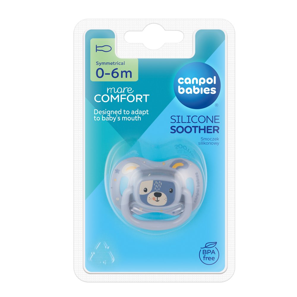 CANPOL BABIES Cumlík silikónový symetrický Cute animals 0-6m 1ks modrý – Obrázok 5