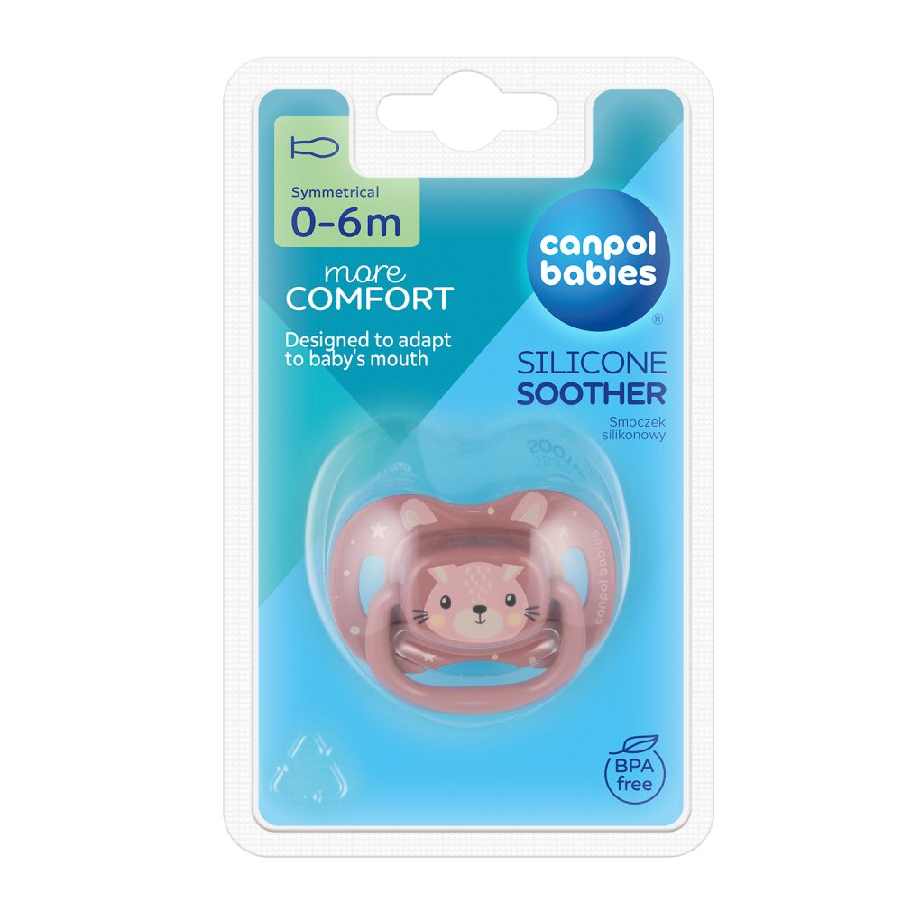CANPOL BABIES Cumlík silikónový symetrický Cute animals 0-6m 1ks ružový – Obrázok 5