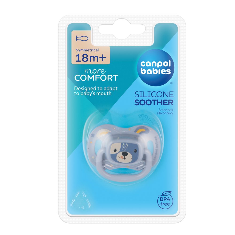 CANPOL BABIES Cumlík silikónový symetrický Cute animals 18m+ 1ks modrý – Obrázok 5