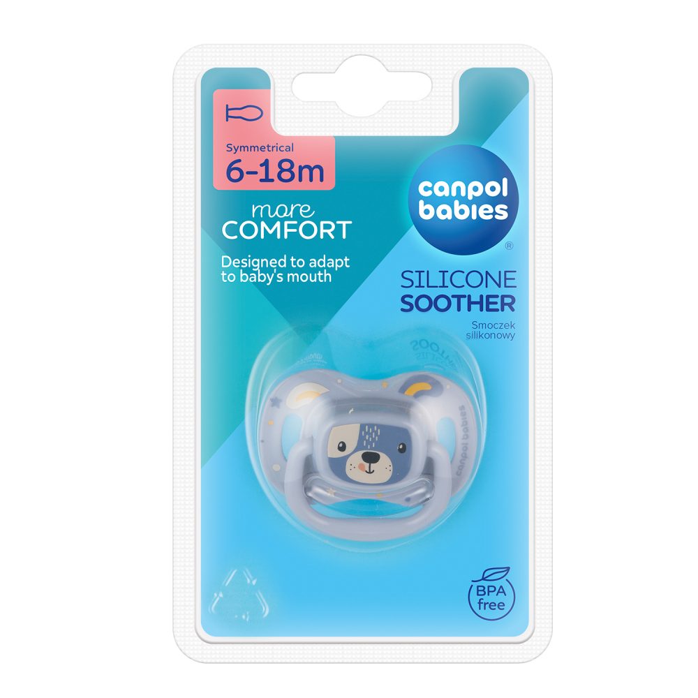 CANPOL BABIES Cumlík silikónový symetrický Cute animals 6-18m 1ks modrý – Obrázok 5