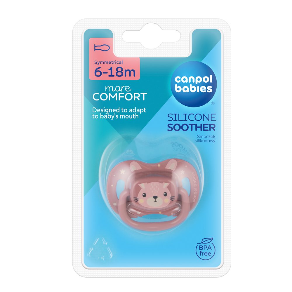 CANPOL BABIES Cumlík silikónový symetrický Cute animals 6-18m 1ks ružový – Obrázok 5