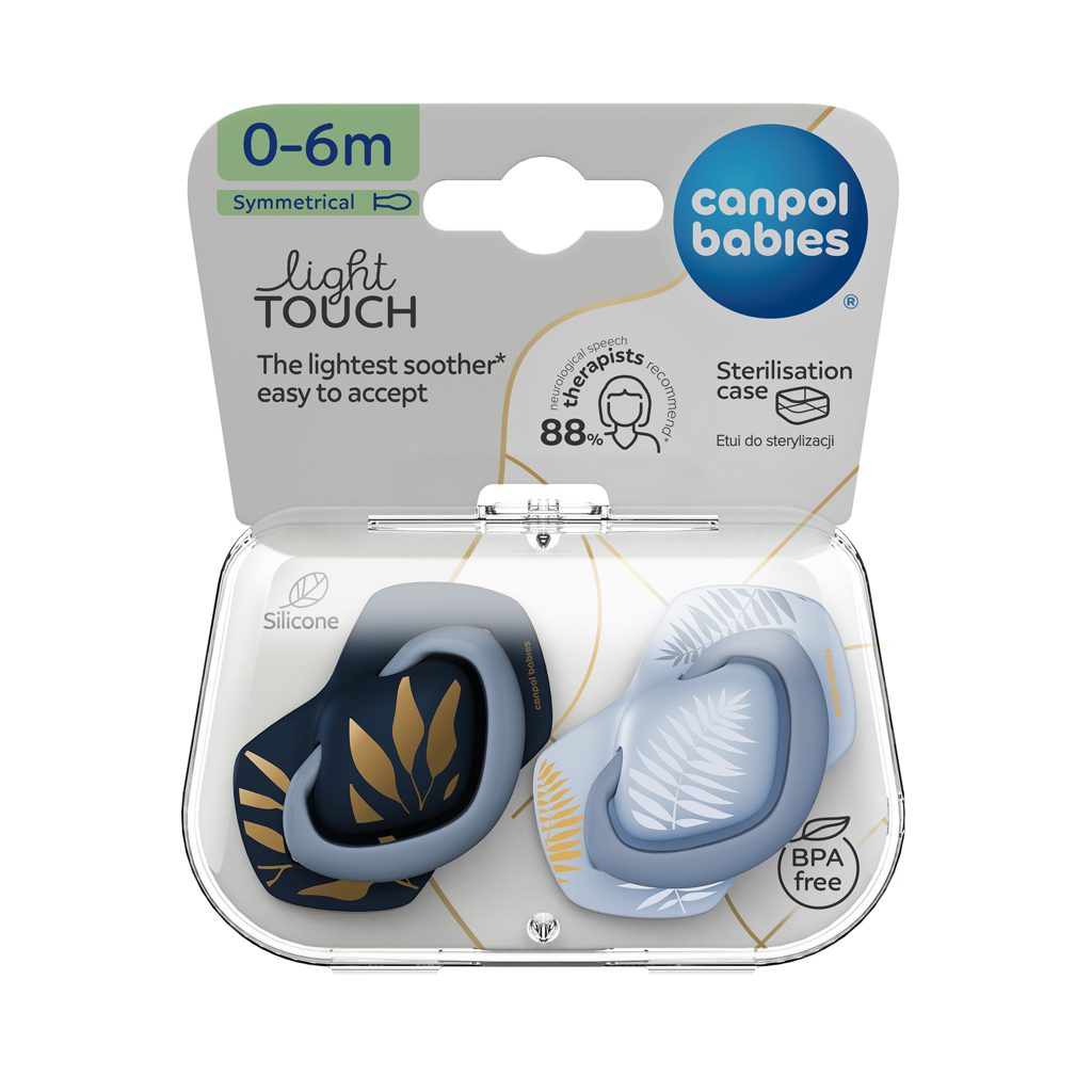 CANPOL BABIES Cumlík silikónový symetrický Light touch GOLD 0-6m 2ks modrý – Obrázok 5