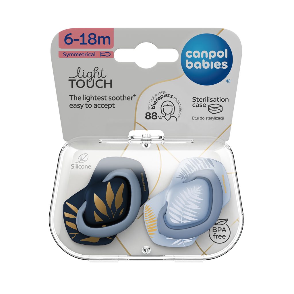 CANPOL BABIES Cumlík silikónový symetrický Light touch GOLD 6-18m 2ks modrý – Obrázok 5
