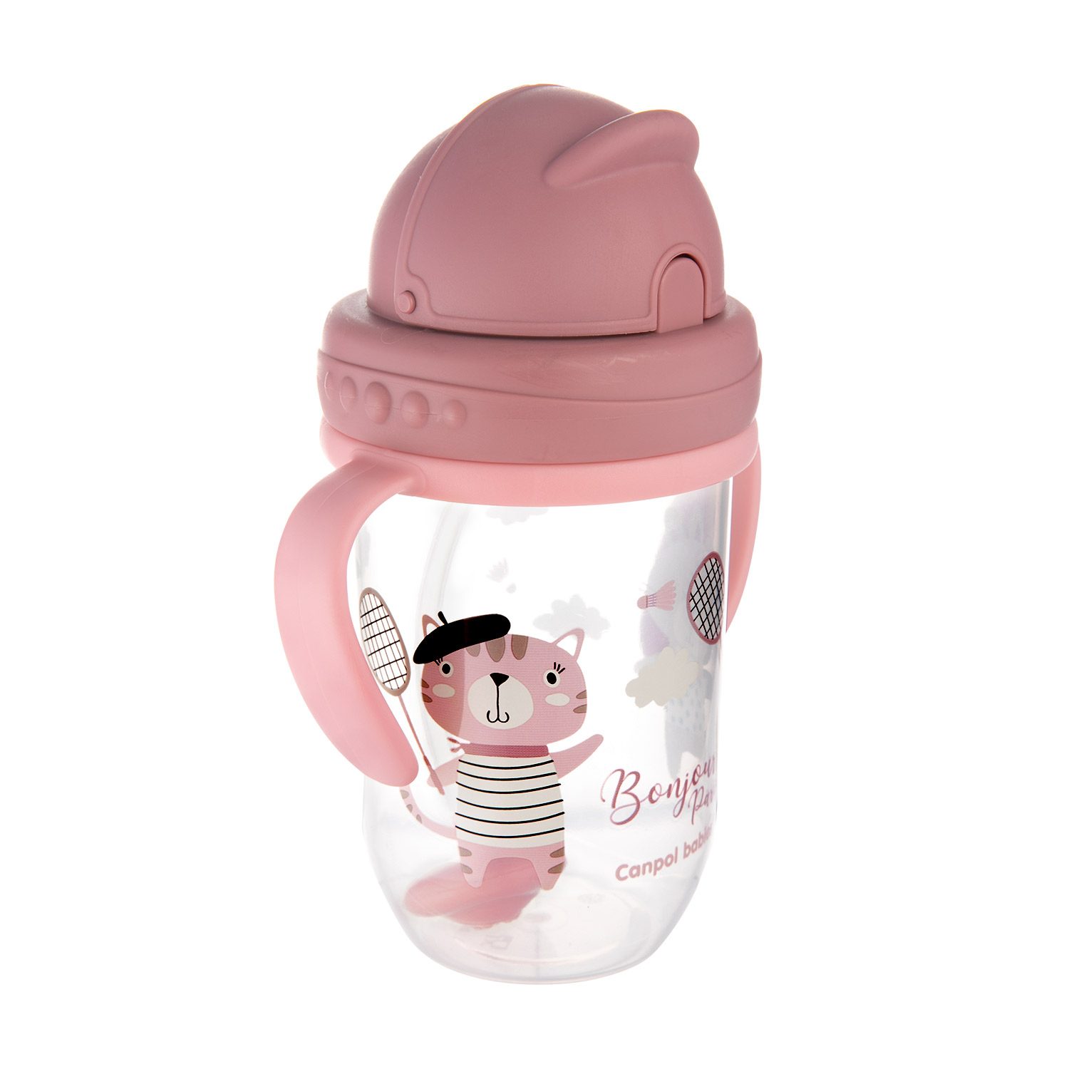 CANPOL BABIES Hrnček netečúci so slamkou so závažím 270 ml 6m+ Bonjour Paris červený – Obrázok 4