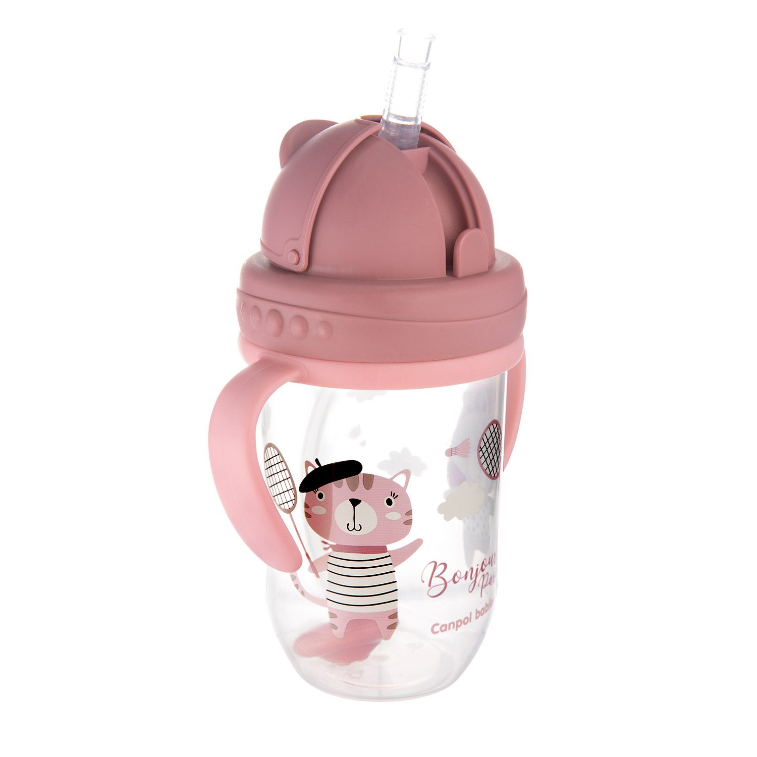 CANPOL BABIES Hrnček netečúci so slamkou so závažím 270 ml 6m+ Bonjour Paris červený – Obrázok 5