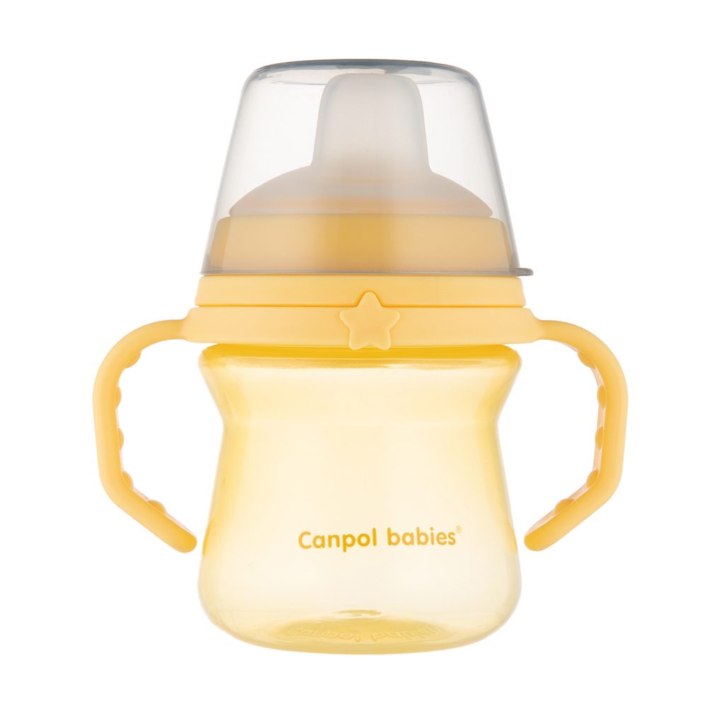 CANPOL BABIES Hrnček so silikónovým náustkom FirstCup 150ml žltý 6m+