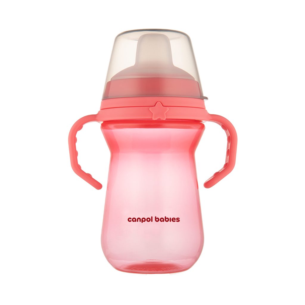 CANPOL BABIES Hrnček so silikónovým náustkom FirstCup 250ml ružový 6m+