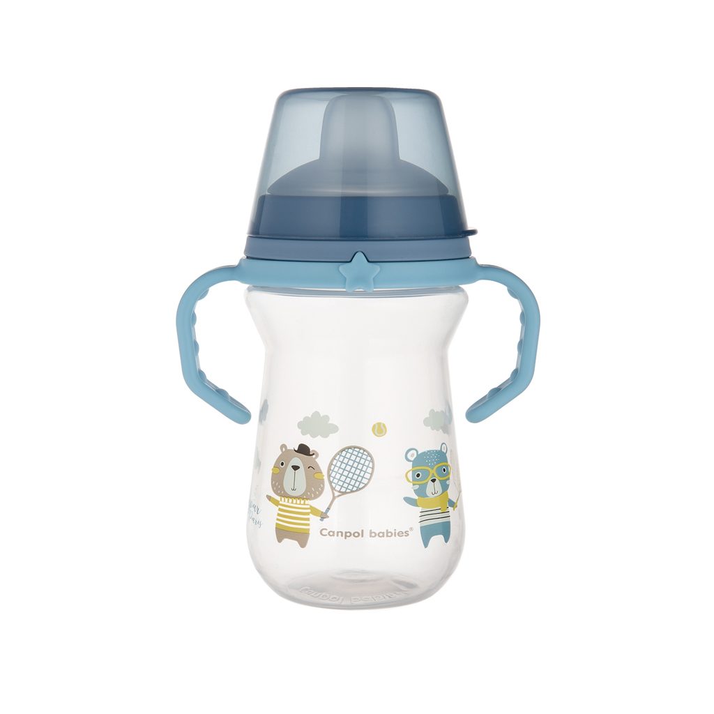 CANPOL BABIES Hrnček so silikónovým náustkom FirstCup Bonjour Paris 250ml modrý 6m+ – Obrázok 2