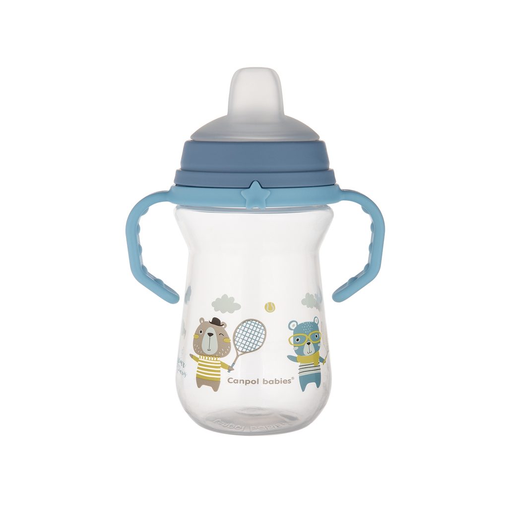 CANPOL BABIES Hrnček so silikónovým náustkom FirstCup Bonjour Paris 250ml modrý 6m+ – Obrázok 3