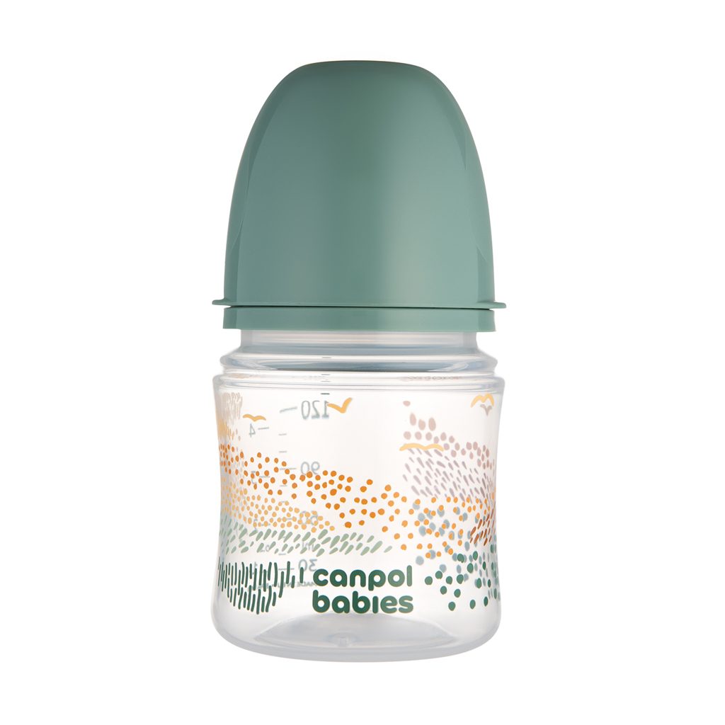 CANPOL BABIES Fľaša dojčenská antikoliková Easystart Mountains 120 ml - zelená – Obrázok 2