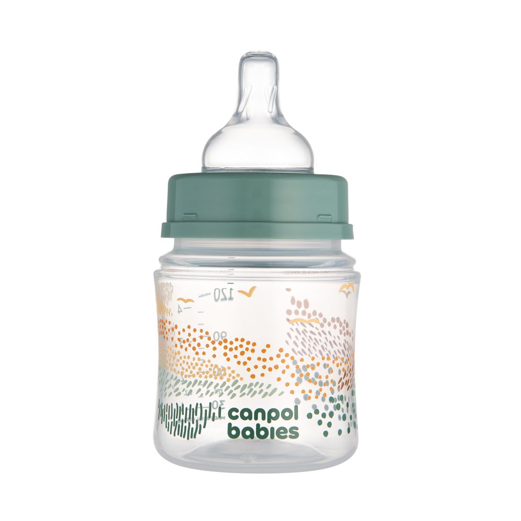 CANPOL BABIES Fľaša dojčenská antikoliková Easystart Mountains 120 ml - zelená – Obrázok 3