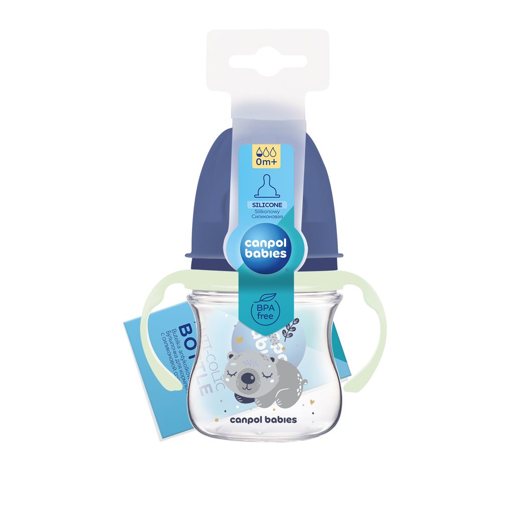 CANPOL BABIES Fľaša antikoliková so svietiacimi úchytmi EasyStart Sleepy koala 120ml modrá – Obrázok 6