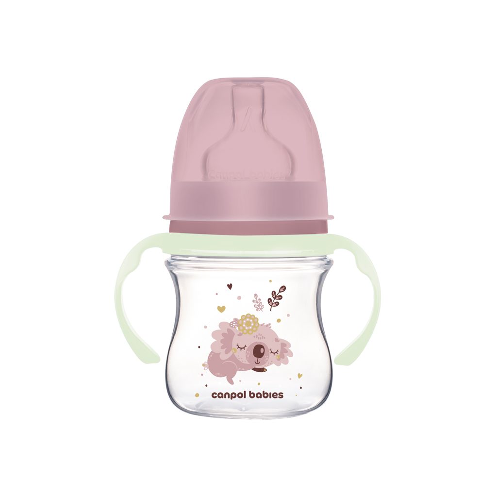 CANPOL BABIES Fľaša antikoliková so svietiacimi úchytmi EasyStart Sleepy koala 120ml ružová