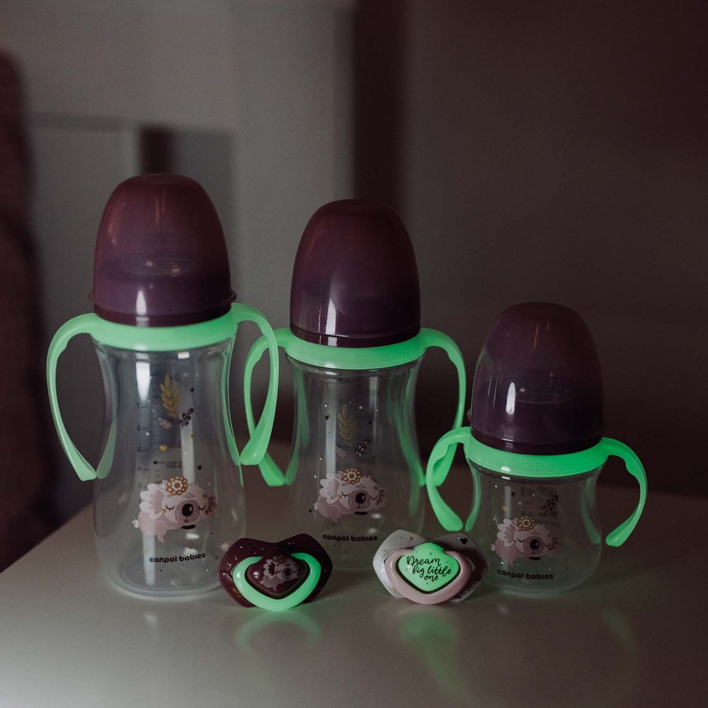 CANPOL BABIES Fľaša antikoliková so svietiacimi úchytmi EasyStart Sleepy koala 240ml modrá – Obrázok 5