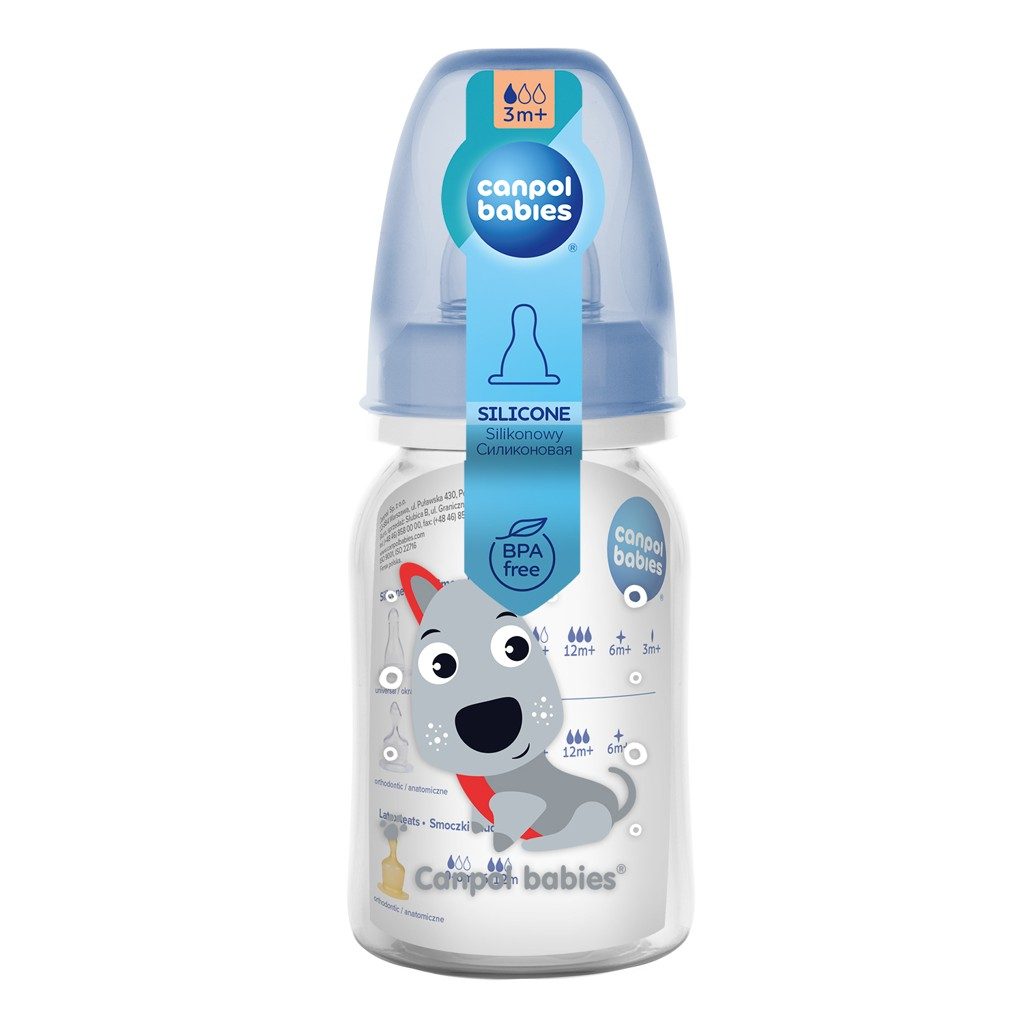 CANPOL BABIES Fľaša s potlačou CUTE ANIMALS 120ml - modrá – Obrázok 3