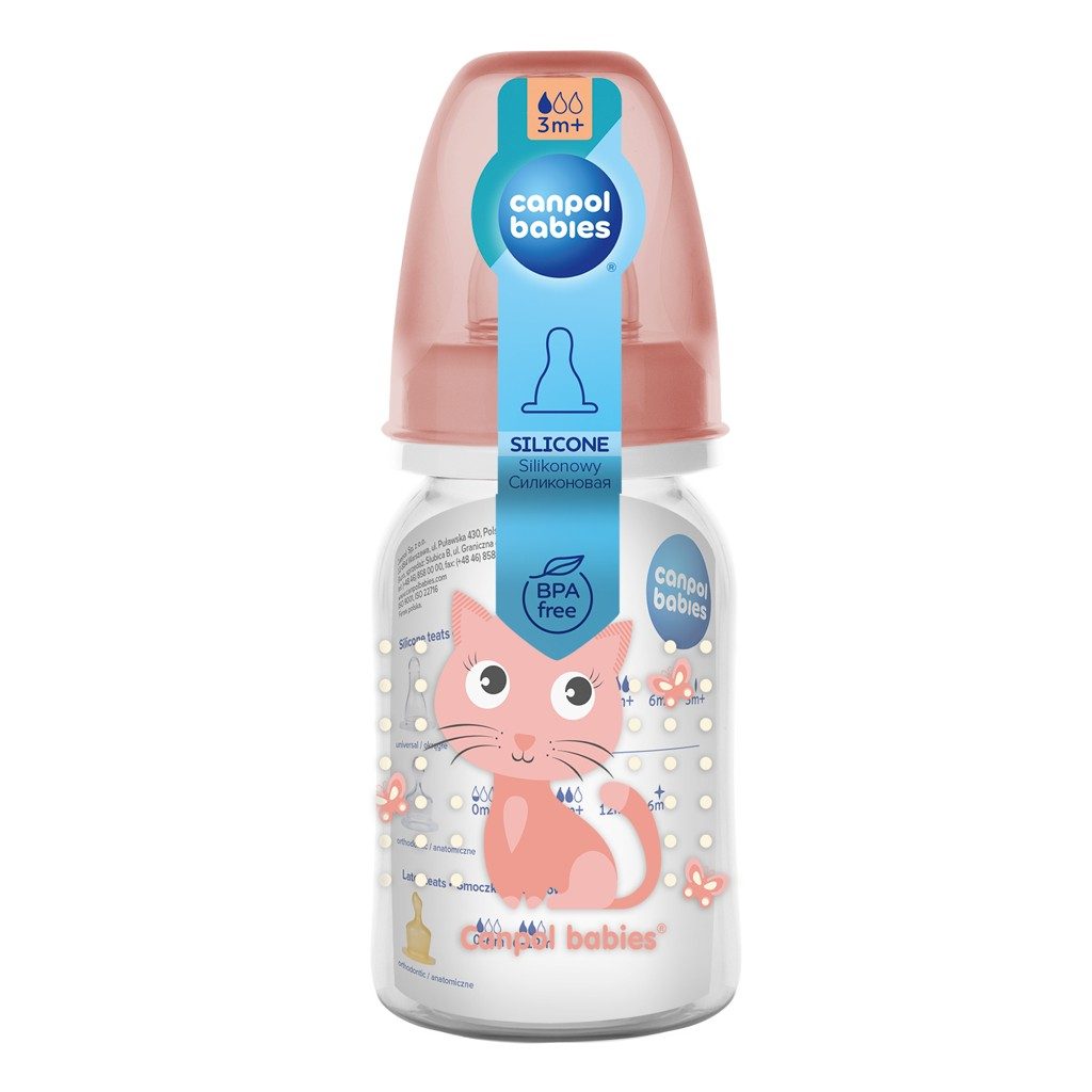 CANPOL BABIES Fľaša s potlačou Cute Animals 120 ml - ružová – Obrázok 3